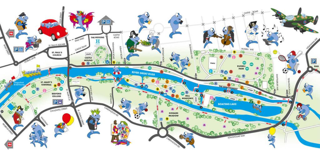 Bedford River Festival cartoon map of locations
