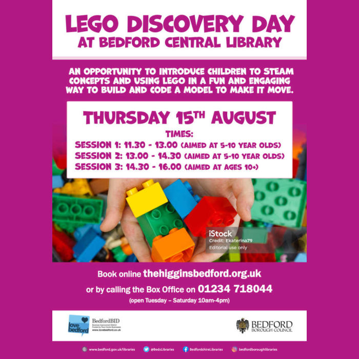 Advert for Lego Discovery Day with picture of hands holding Lego 