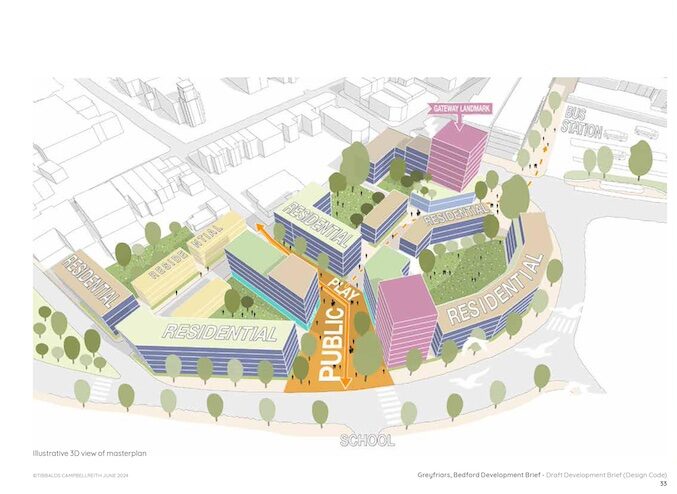 Plan of the development at Greyfriars in Bedford town centre. 