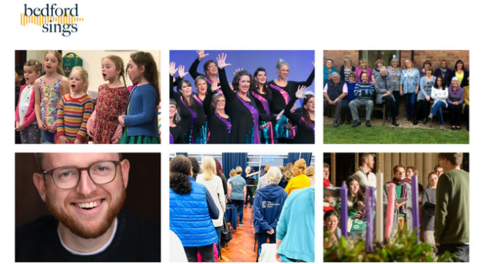 Images of choirs singing as part of Bedford Sings promotiions.