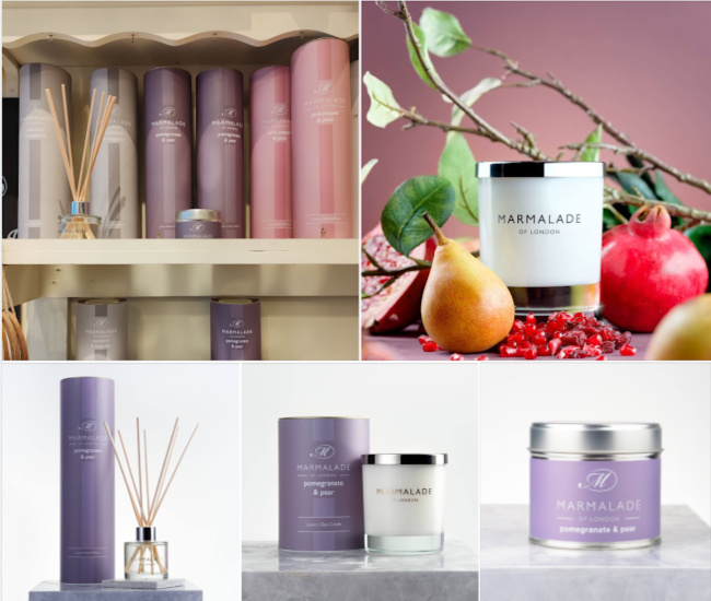 A collage of candles and diffusers from the brand Marmalade