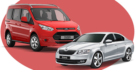 24-7 examples of people carrier and saloon car on red and white background