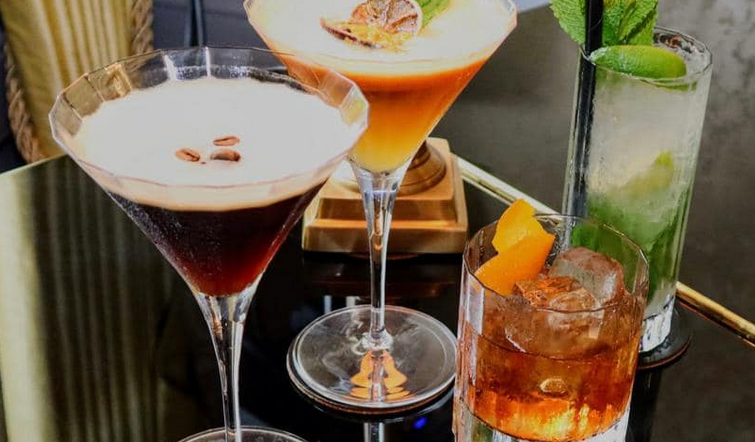 3 St Peters selection of cocktails, with espresso martini, old fashioned and mojito