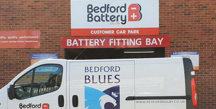 Bedford Battery workshop with Bedford Blues van parked