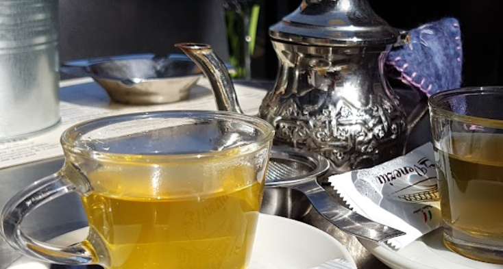 Frescoes mint tea with silver teapot
