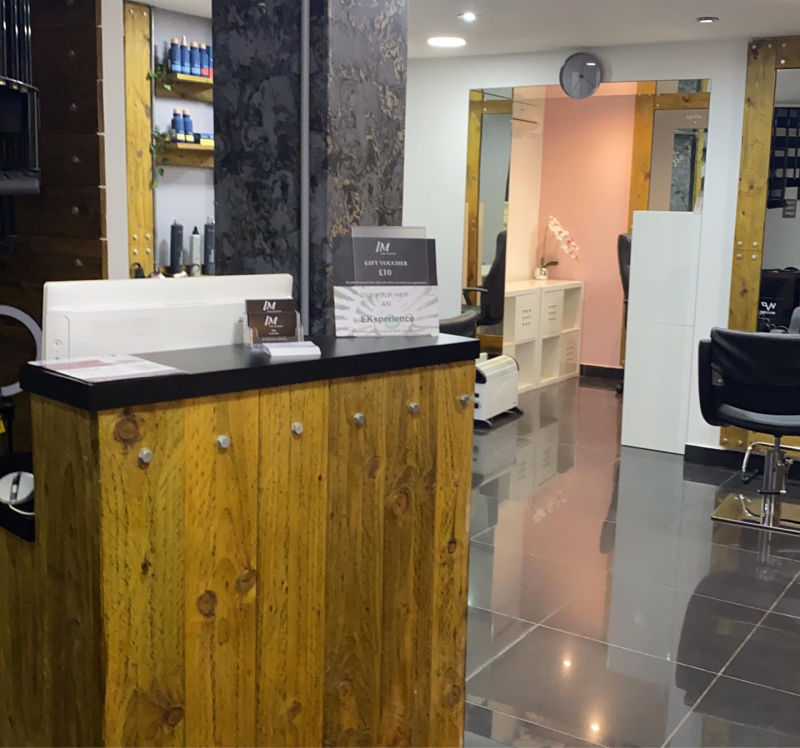 reception desk at hairstylist IM Hair Designers