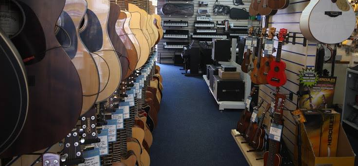Music Centre guitars for sale in store display