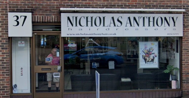 Nicholas Anthony shopfront with black and white fascia