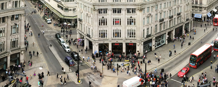 Urban Graphics drone view of Oxford Circus in London
