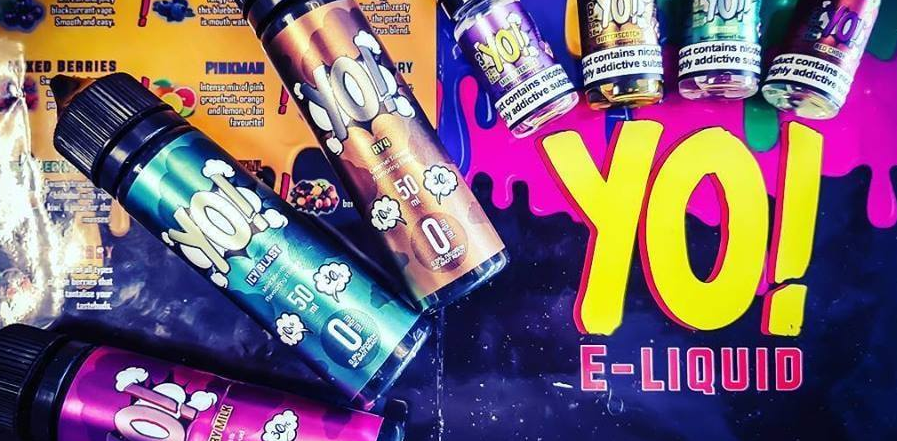 Vapers Juice Yo Eliquid brand and products on a paint splat background