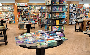 Waterstones tables and shelves stocked with books