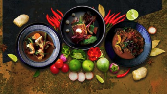 Chaat Haus display of dishes with limes, chillie, ginger and other spices