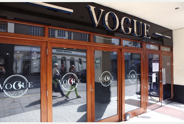 Vogue frontage with glossy black and silver fascia