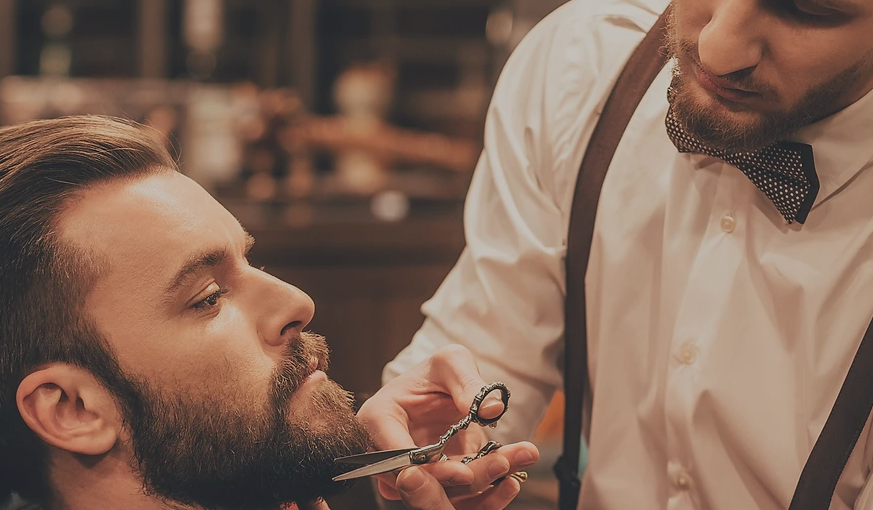 Gentlemen's Row master image of man getting a beard trim