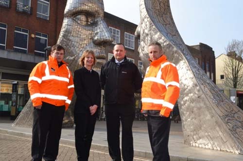 Three taxi marshalls with Christina Rowe