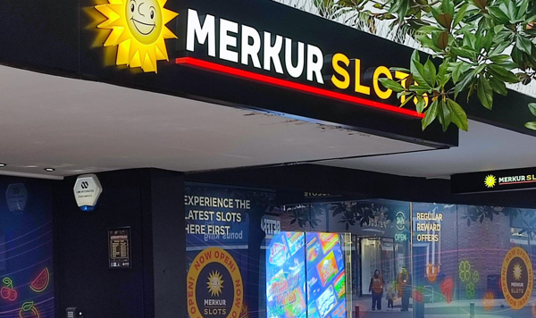 Merkur Slots shopfront with blue, yellow and red signage