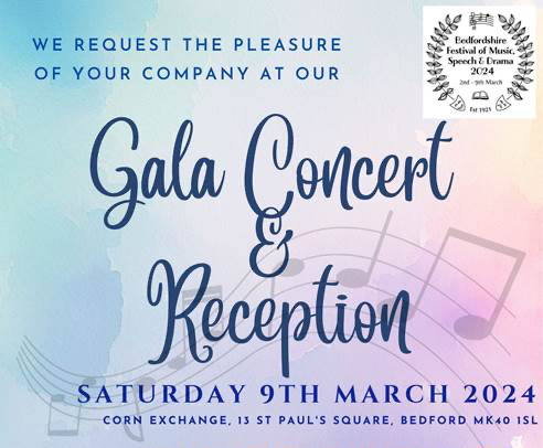 Invitation to a gala concert and reception on a pink and pastel green and blue background
