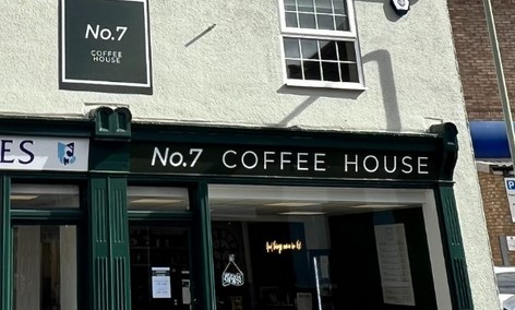 No.7 coffee house shopfront in green and cream