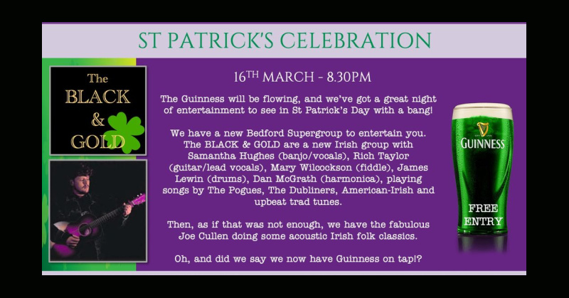 Details of the St Patrick's Day celebration at The Cellar Bar.