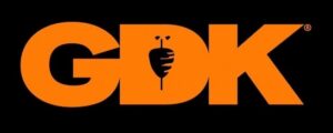 GDK logo orange writing on black background