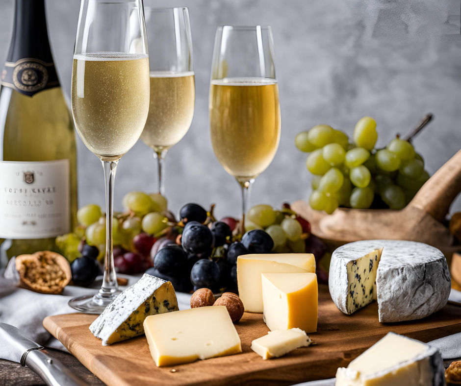 Prosecco, a bottle and selection of cheese
