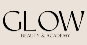 Glow Beauty logo black words on cream background