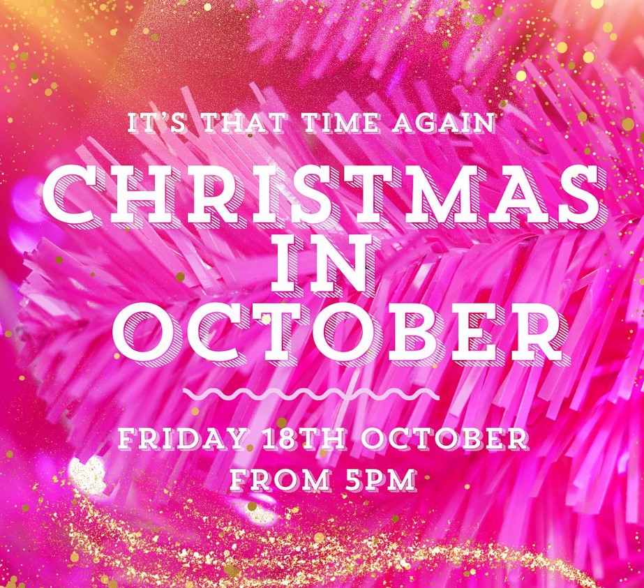 The Arc Christmas in October pink and gold festive poster