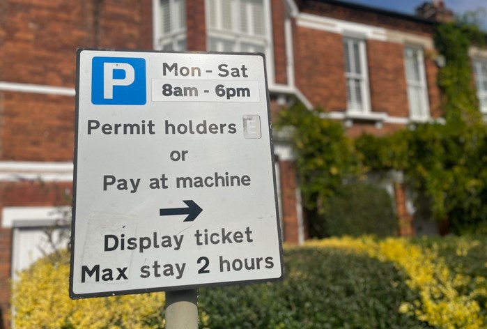 Bedford Borough Council virtual parking permits street parking sign