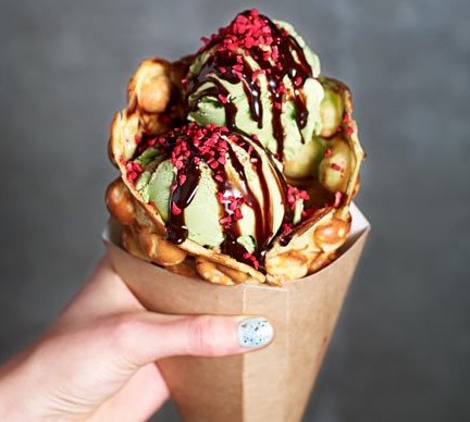 Pistachio Dessert waffle ice cream wrap