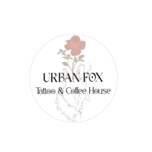 Uban Fox logo with a rose and fox pencil drawing